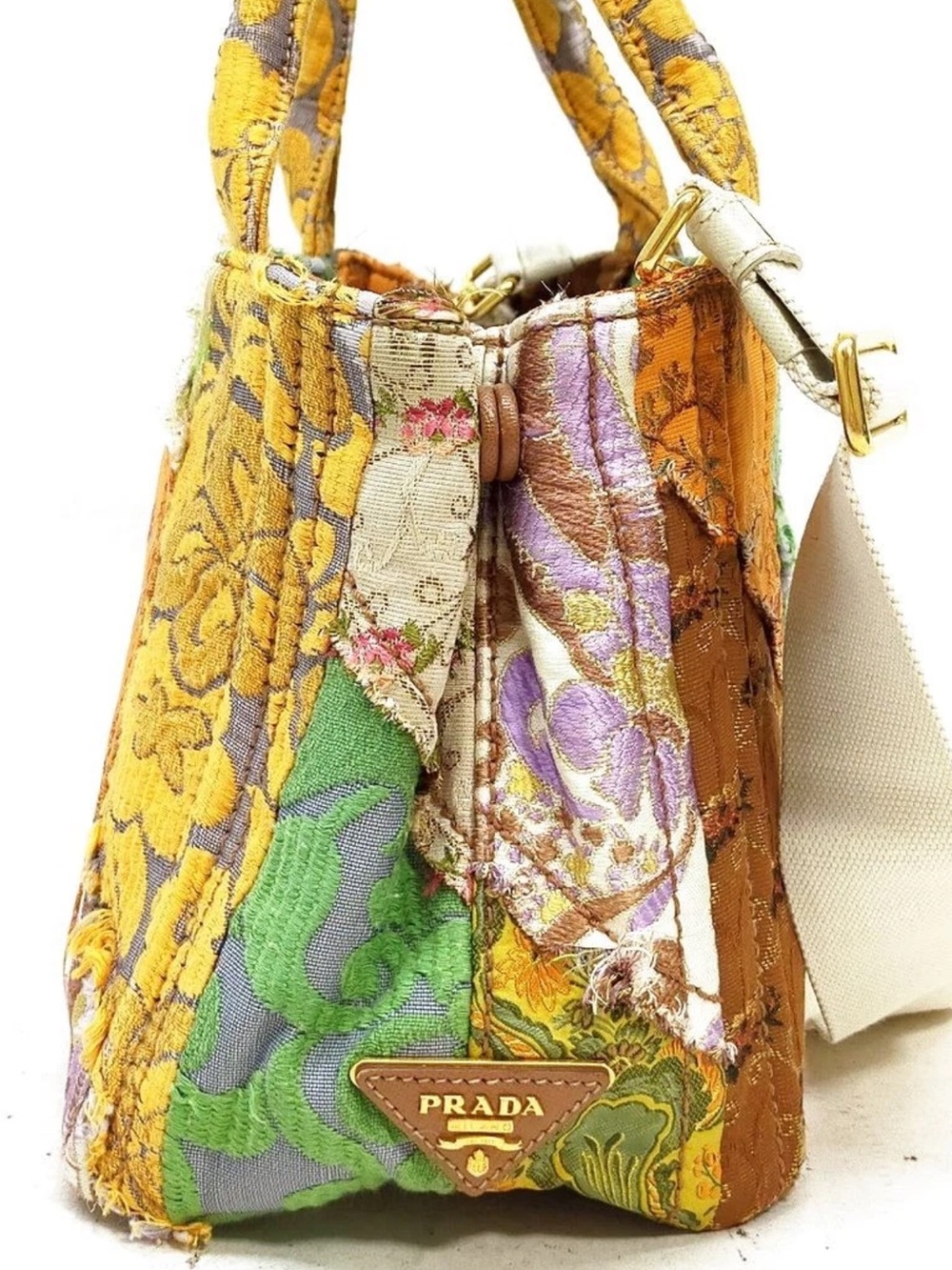 Prada Patchwork Jacquard Tote Bag Multicolor Fabric Mini Tote Crossbody Rare